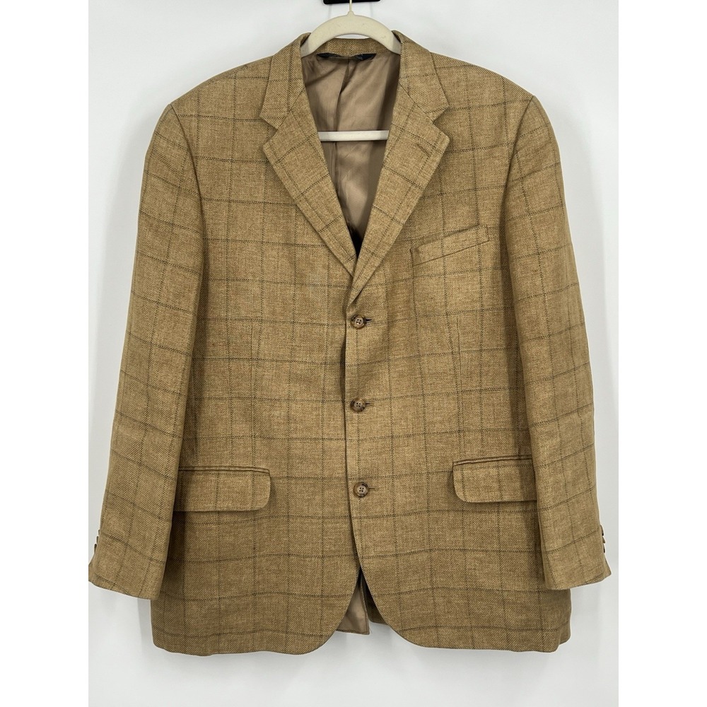Lands End Men 43R 100% Linen Blazer Lined Preppy Business Wide Lapel Made in USA